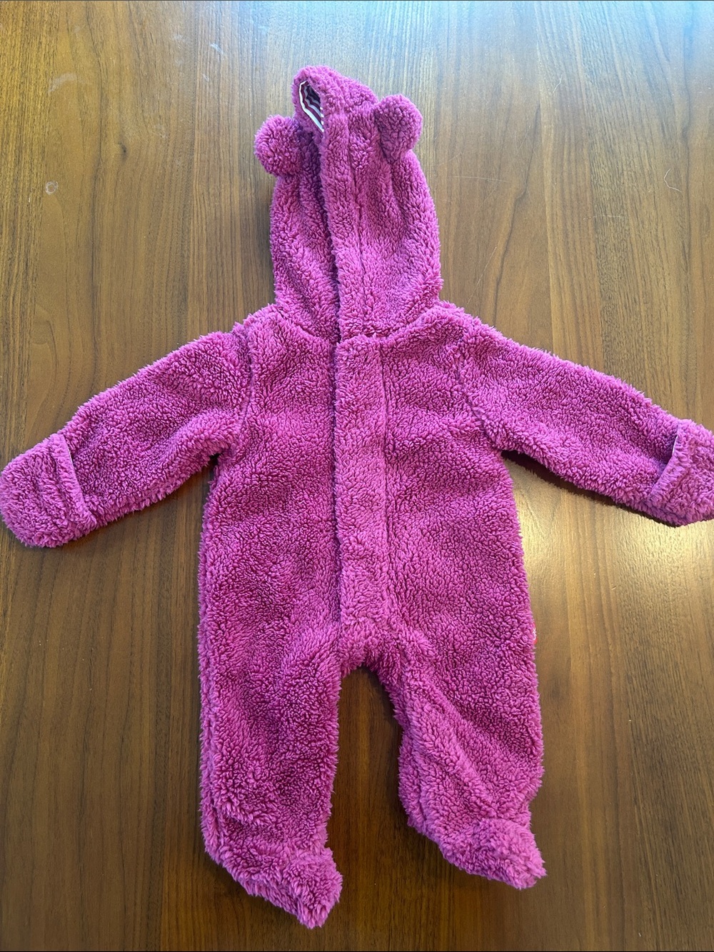 Plush Fuchsia Hooded Baby One-Piece Romper